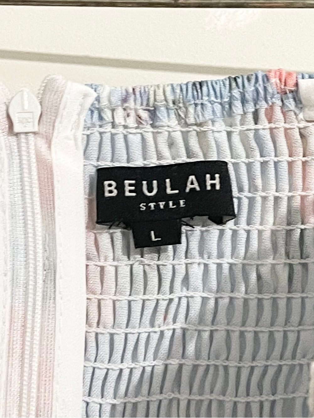 BEULAH Strapless Floral Eyelet Lace Peplum Top - Light Blue & Pink Size Large - Picture 2 of 4